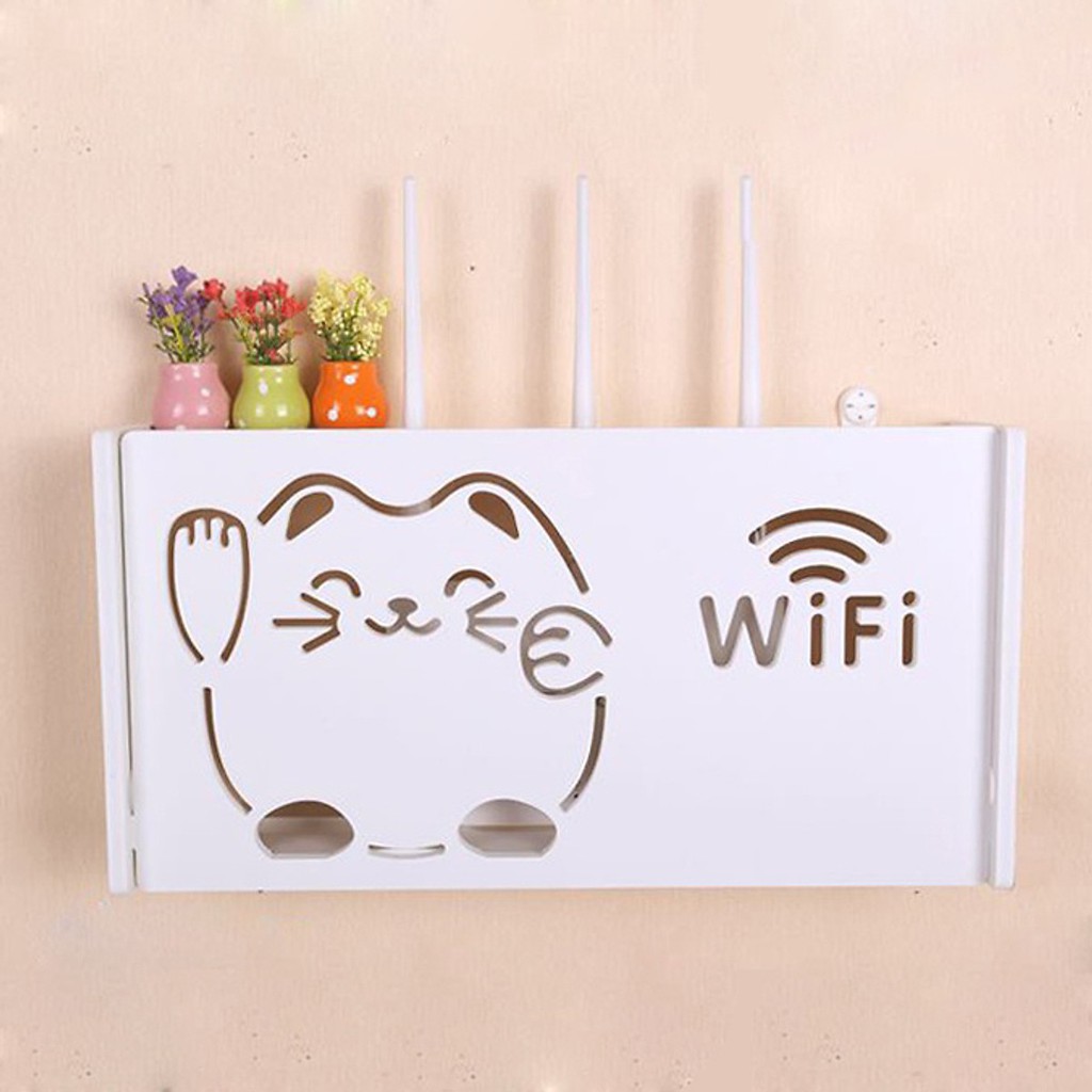 Kệ đựng modem Wifi mặt mèo thần tài bằng gỗ CNC cao cấp