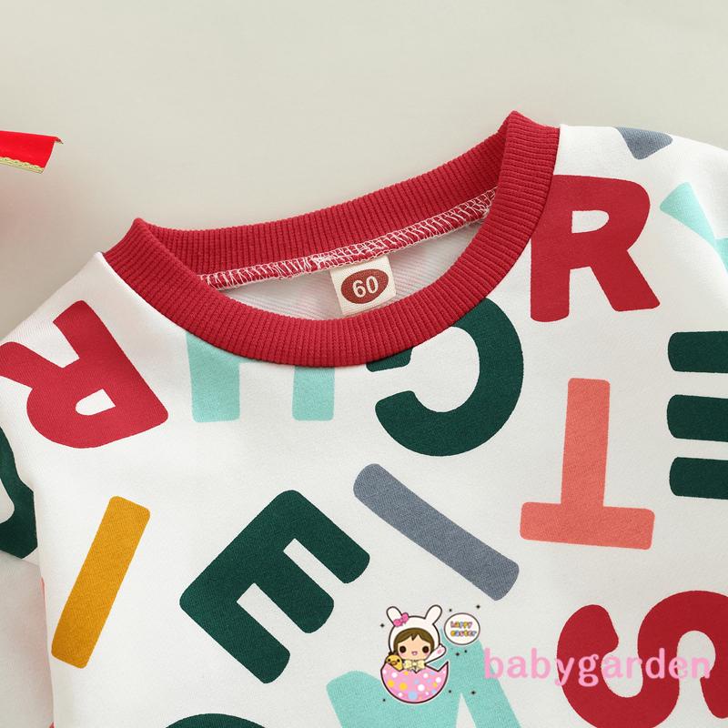 Bộ Áo Liền Quần Tay Dài Cổ Tròn In Hình Ông Già Noel / Chữ Dễ Thương Thời Trang Cho Bé Trai Và Gái 0-18 Tháng Tuổi