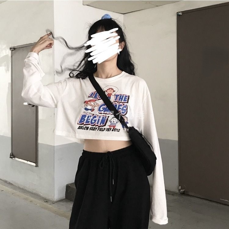 Áo Thun Lửng Tay Dài In Chữ Phong Cách Hàn Quốc Dành Cho Nữ