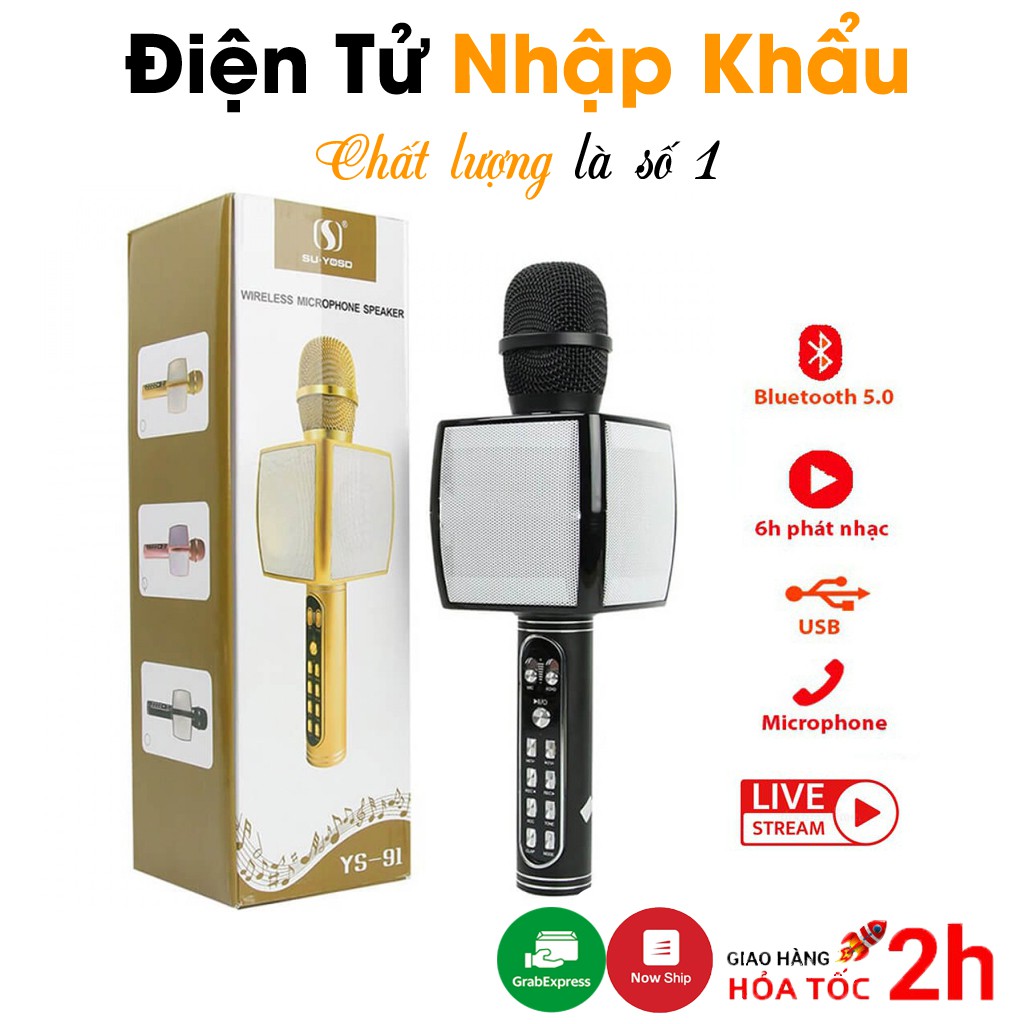 Micro Karaoke Bluetooth Hát Karaoke YS-91 Cực Bắt Giọng, Loa Bass Siêu Hay, Âm Thanh Lớn.