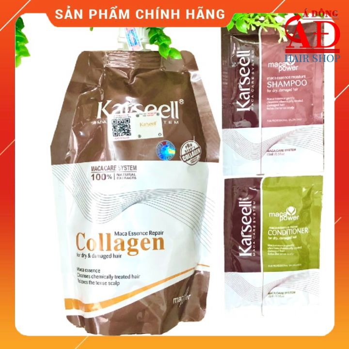 [Chính hãng] [Siêu rẻ] Dầu ủ xả tóc collagen karseell Maca chính hãng siêu mượt Ý 500ml (Túi) + gội xả gói 15mlx2