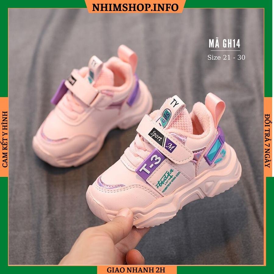 Giày bé gái thể thao sneaker màu hồng quai dán siêu nhẹ lót nhung ấm cho trẻ em 1 - 5 tuổi phong cách Hàn Quốc GH14