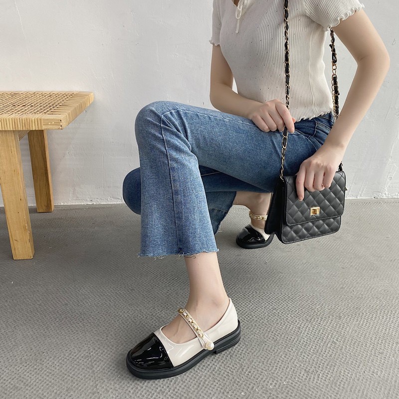 Giầy lười nữ quai xích ngọc pha màu (mã K-10-giầy lười)