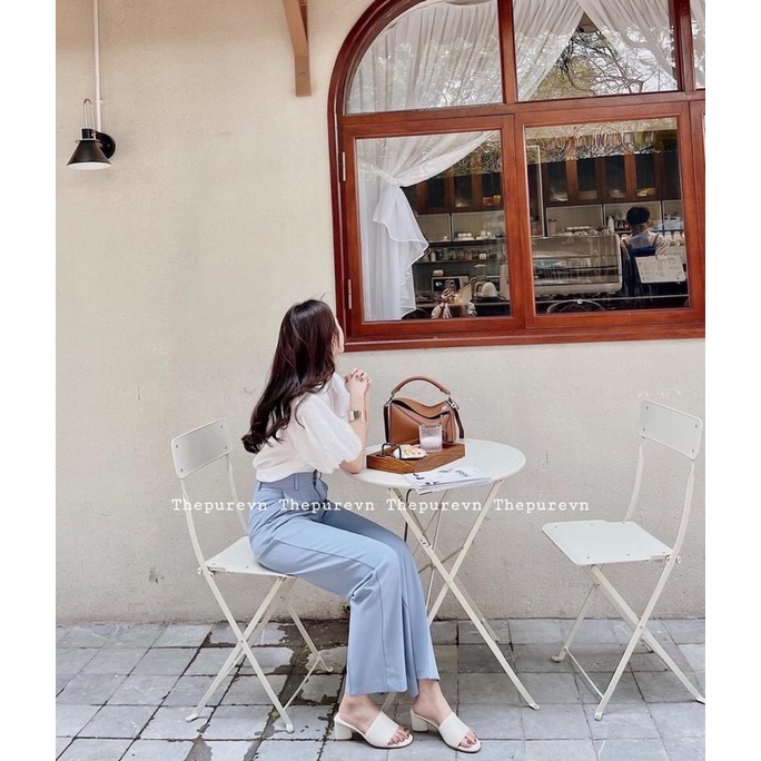 ✨TAY BỒNG 2 LỚP✨Áo sơmi tay bồng 2 màu xanh và trắng