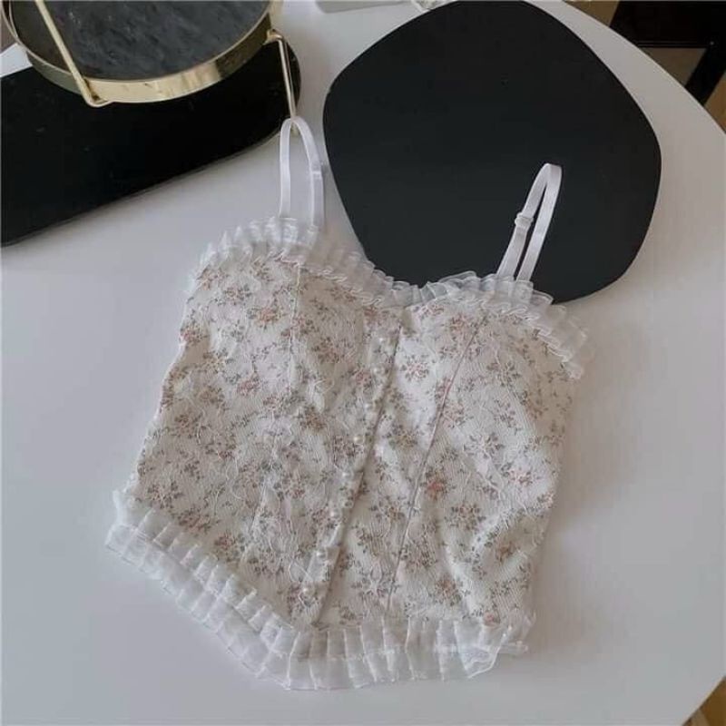 Áo 2 Dây ren QC hoa nổi đính hạt châu chun lưng phía sau có giãn ( CÓ TĂNG ĐƯA ĐIỀU CHỈNH)