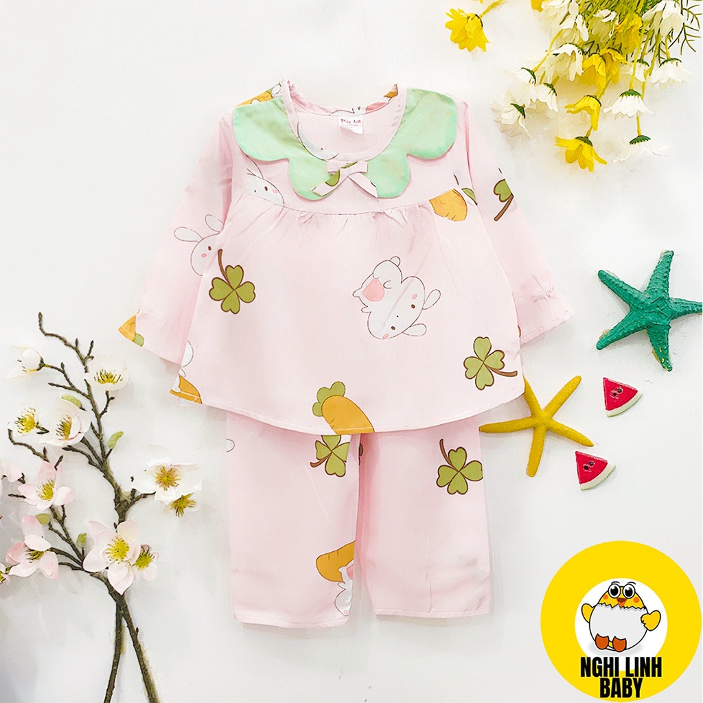 Đồ bộ dài tay bé gái, đồ tole bé gái size 7&8 mềm, mịn, thoáng  từ 14-15kg - Nghi Linh Baby