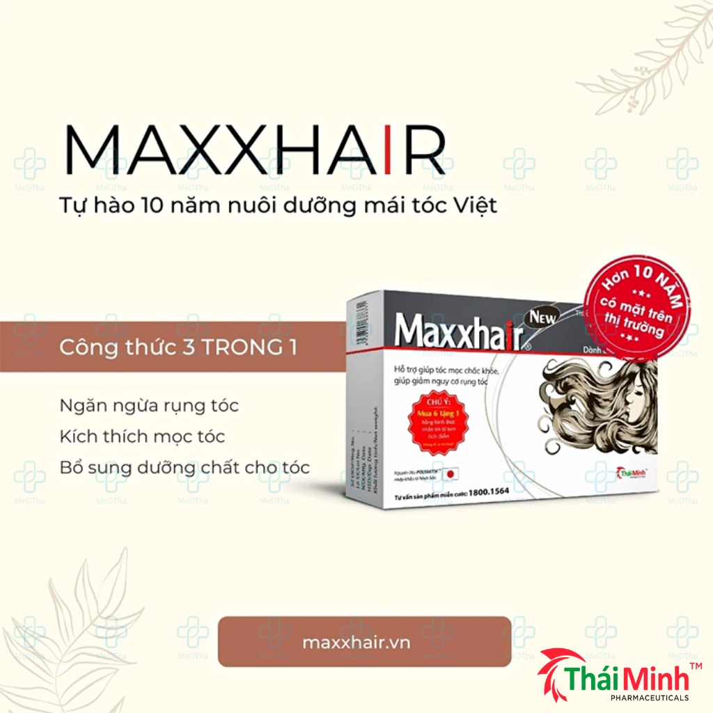 Maxxhair - Kích Thích Mọc Tóc, Chống Rụng Tóc, Mọc Tóc Nhanh, Biotin, Hà Thủ Ô, Kẽm (Hộp 30 viên) [Chính Hãng]