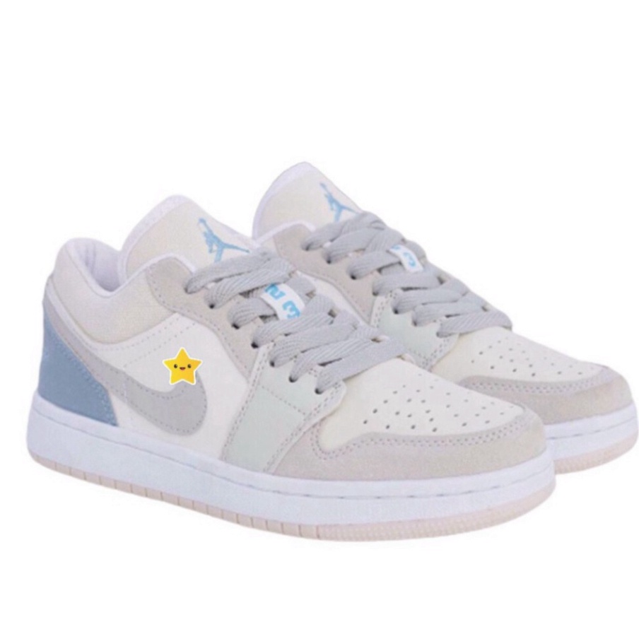 Giày Jordan Trắng Xám JD1 Cổ Thấp Gót Xanh Sneaker Nam Nữ Full Box Bill Q11 S11 | BigBuy360 - bigbuy360.vn