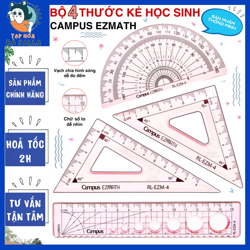 Bộ 4 thước kẻ học sinh Campus Ezmath