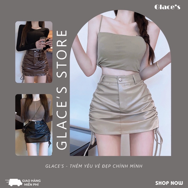 [ Ảnh+Video thật] Chân váy ngắn ⚡FREESHIP⚡ Chân váy da dáng chữ a, rút dây sườn 2 bên hông, siêu tôn dáng, đầy cá tính