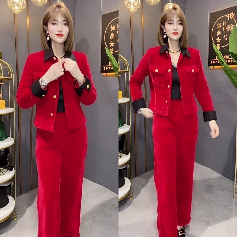 Bộ quần áo ống rộng phong cách retro cổ điển thời trang xuân thu 2022