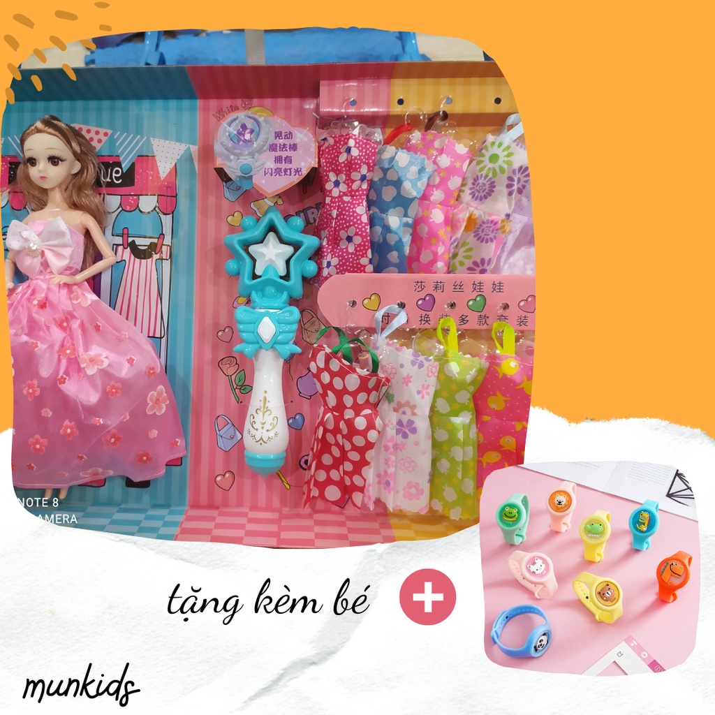 Búp Bê Công Chúa Thay Váy 💝freeship💝 Búp bế Có Khớp Linh Hoạt Kèm Gậy Phát Sáng Cho Bé Gái