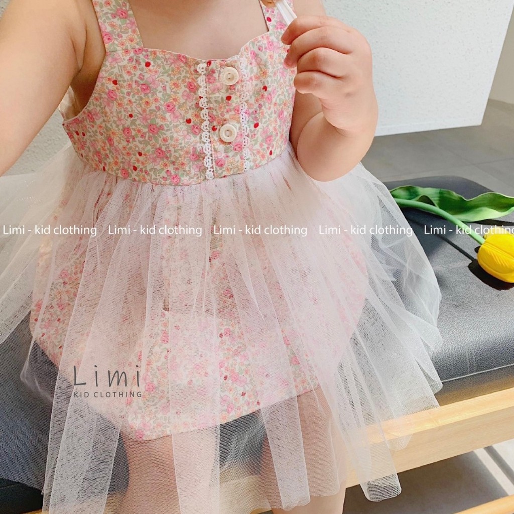 Váy 2 dây hoa nhí mix voan bồng điệu đà cho bé gái 1-5 tuổi LIMI TBKV39