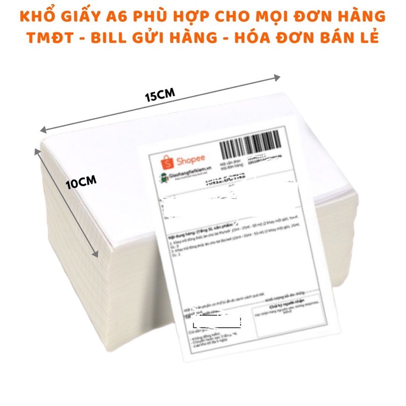 Giấy in nhiệt tự dính dạng tệp 500 tờ khổ A6 100x150mm