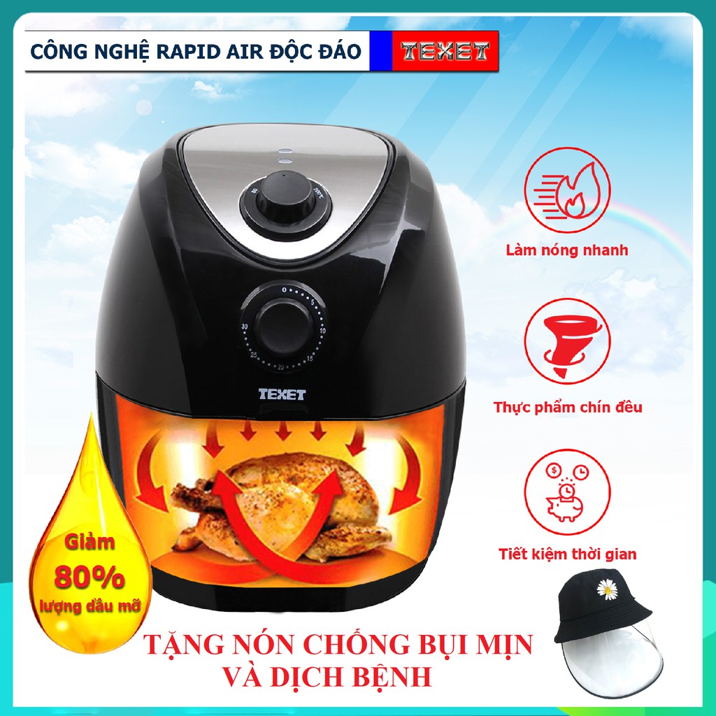 Nồi chiên không dầu và chân không AF-611 - Dung tích 3.2L - Công nghệ Anh Quốc - Tặng nón chống bụi mịn