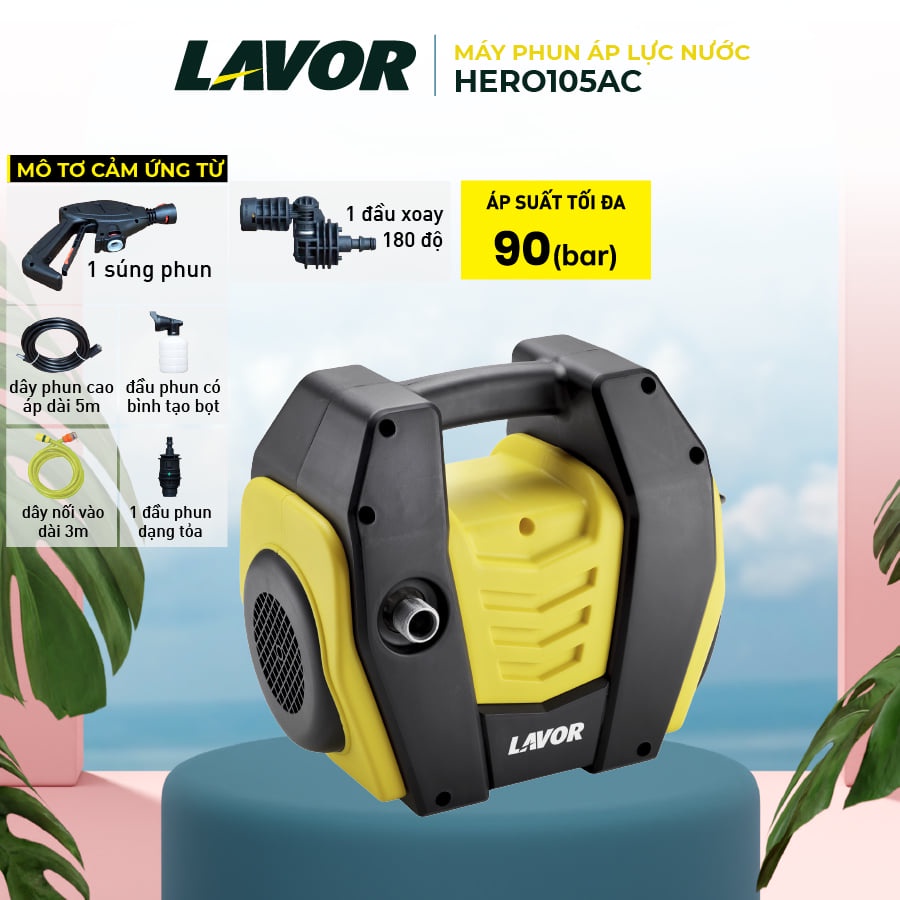 Máy phun xịt rửa xe áp lực nước mô tơ cảm ứng từ Lavor HERO105AC- Chính hãng bảo hành 1 năm