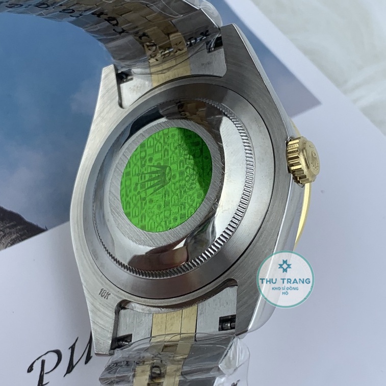 Đồng hồ nam Rolex- đồng hồ cơ Automatic Rolex classic mặt trắng viền đá dây demi 2 lịch