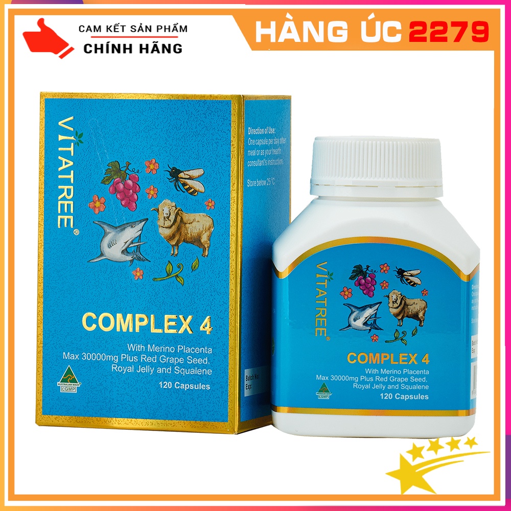 Viên Uống Đẹp Da Từ Nhau Thai Cừu Sữa Ong Chúa Vitatree Complex 4 Hộp 120 Viên Của Úc - Hàng Úc 2279
