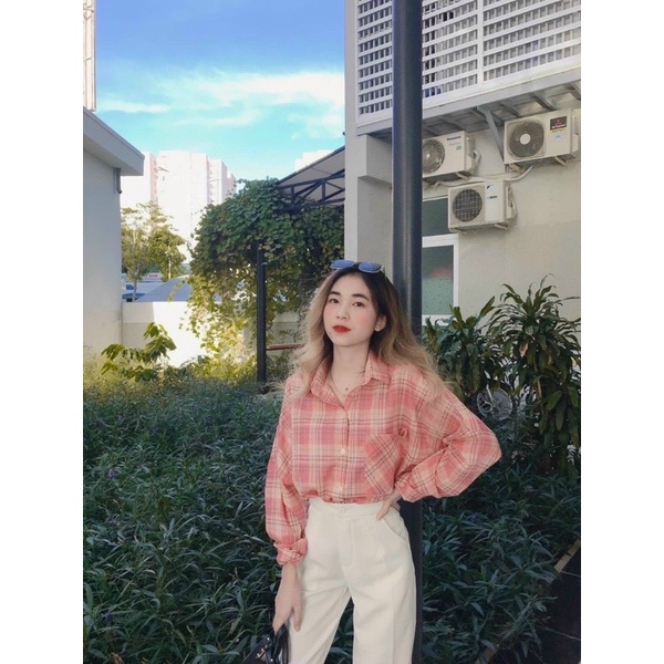 Áo sơ mi caro tay dài chất liệu đũi mềm giá rẻ nhất