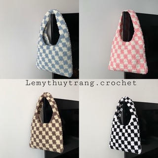 Checkered handbag - túi len handmade size s