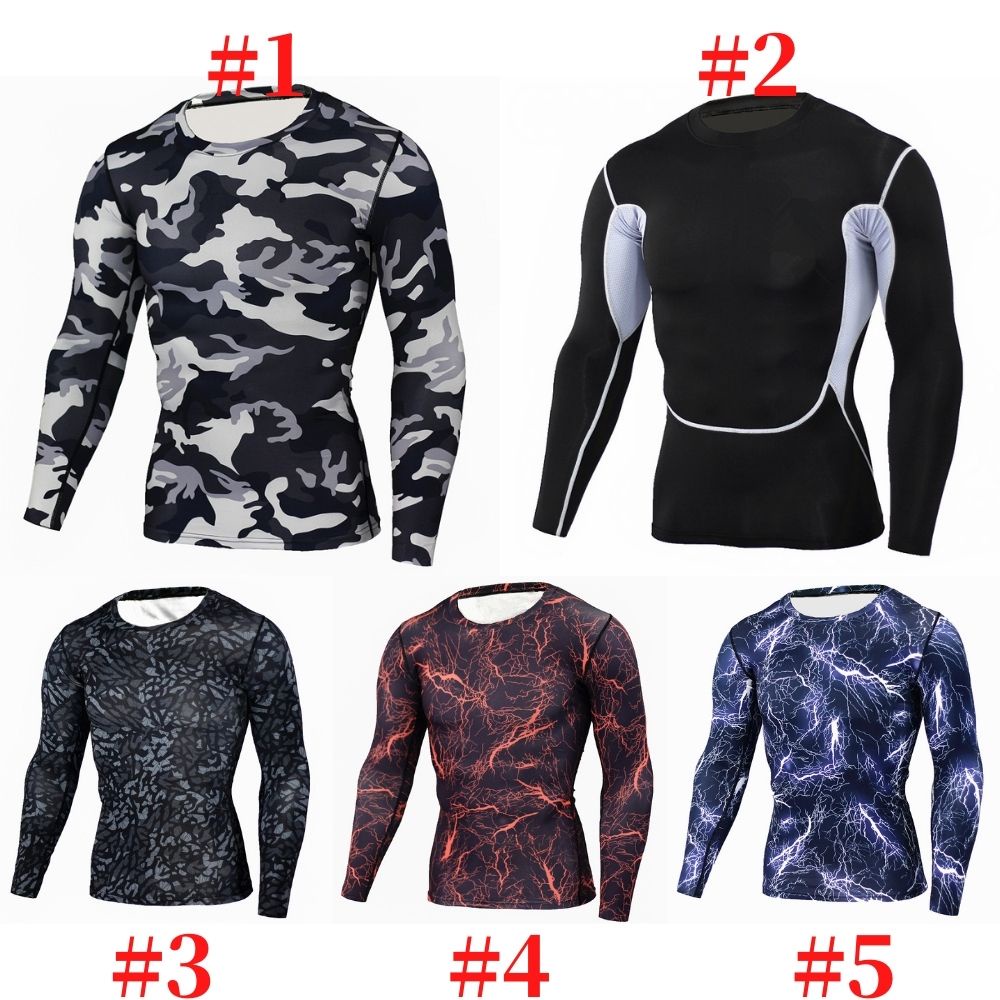 Áo thun thể thao tay dài ôm dáng thoáng khí nhanh khô họa tiết đa dạng cho nam