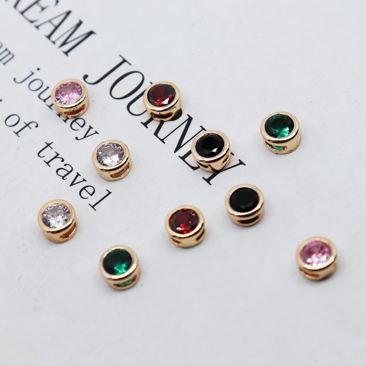 Chuỗi Hạt Đá Zircon Tròn Màu Vàng 18K Chất Lượng Cao Dùng Làm Trang Sức Thủ Công