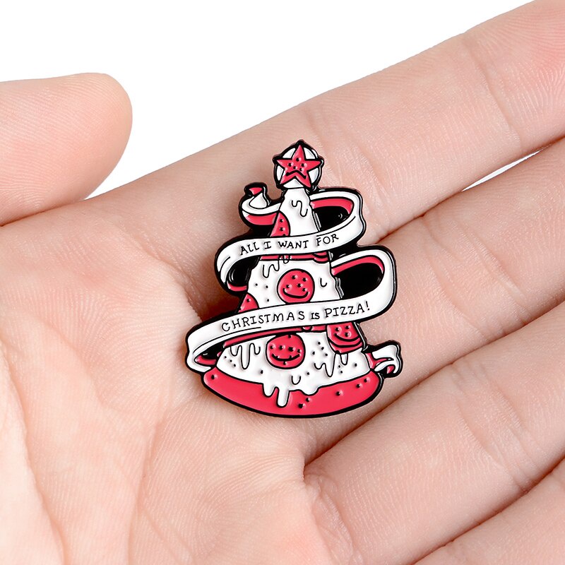 Huy Hiệu Cài Áo Hình Bánh Pizza Giáng Sinh Dễ Thương