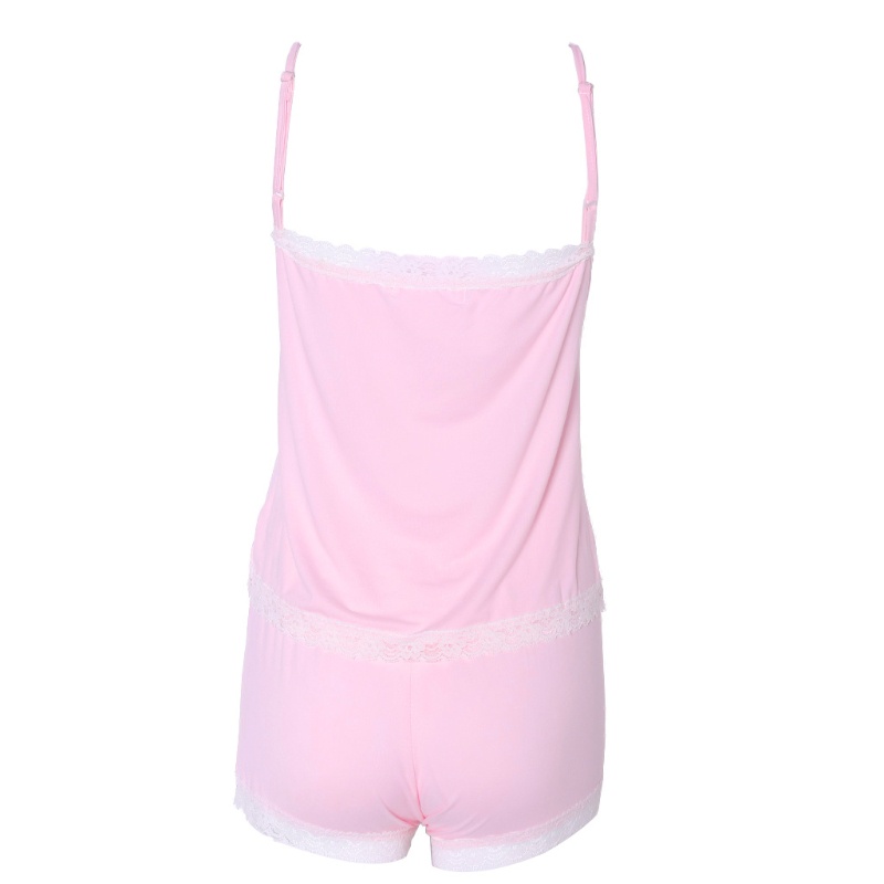 Set Đồ Ngủ Gồm Áo Hai Dây Viền Ren + Quần Short Cổ Chữ V Gợi Cảm Quyến Rũ Cho Nữ