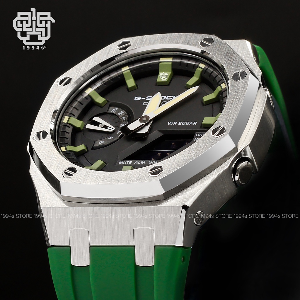 Đồng hồ nam Casio G-Shock GA-2110SU-3A custom AP Royal Oak, Silver x Green, hàng chính hãng, bảo hành 05 năm