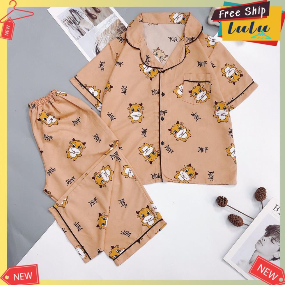 Pijama kate thái lửng freesize dưới 62kg Lulu Shop, đồ bộ mặc nhà nữ áo cộc quần lửng ngố. đẹp