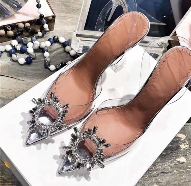 Giày pha lê cao gót, giày hở gót quai hậu, gót nhọn 8cm mã KK14