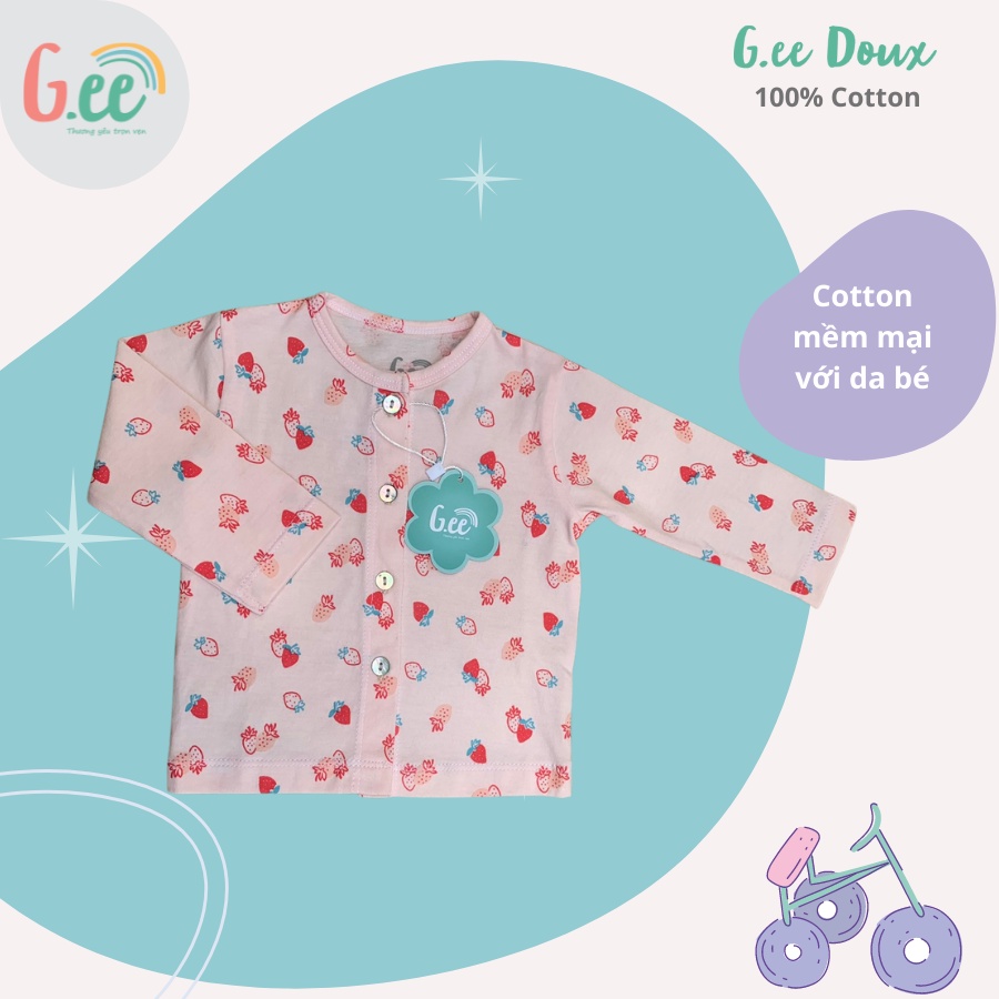 Bộ cotton sơ sinh dài tay Gee cài thẳng cho bé gái, mềm mịn, thấm hút