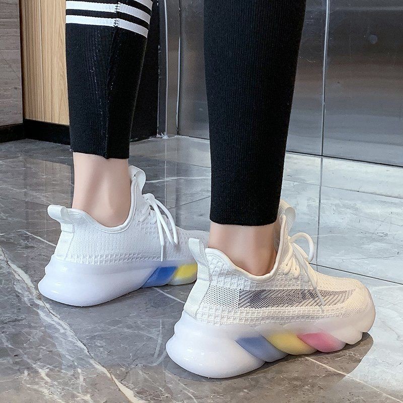 Giày Thể Thao Dệt Kim Đế Cầu Vồng Thoáng Khí Thời Trang Mùa Hè Hàng Mới Dành Cho Bạn Nữ 2021