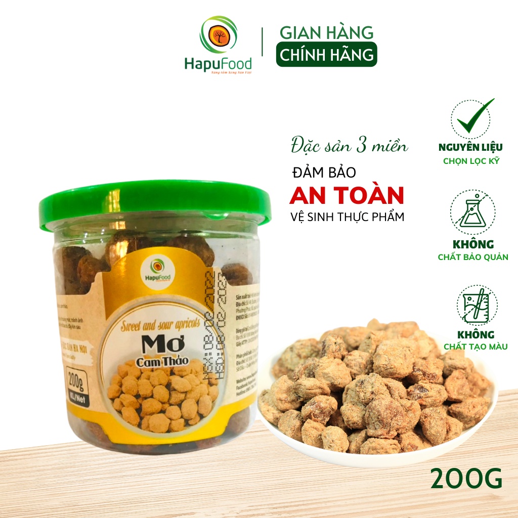 Ô mai mơ cam thảo HAPUFOOD hũ 200Gram, chua thanh, đảm bảo VSATTP