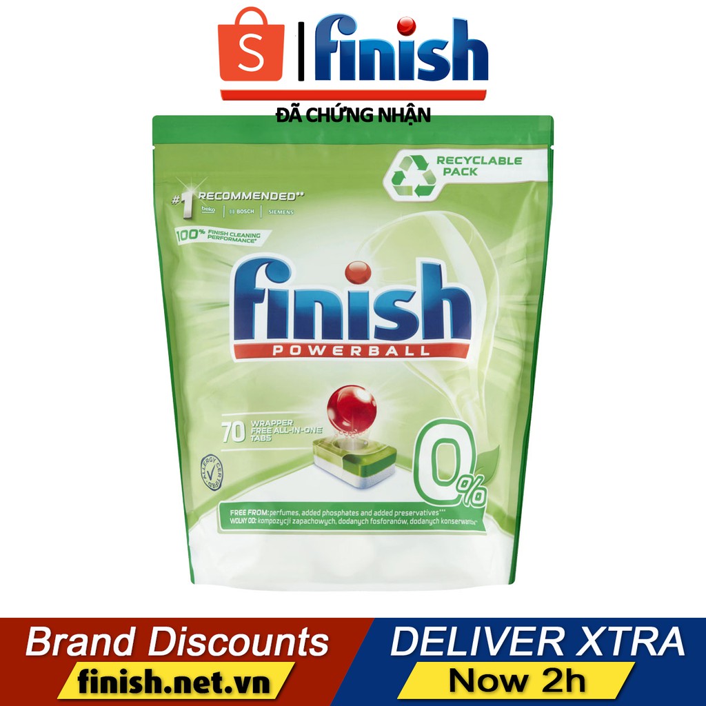 Viên rửa bát Finish Power Eco 0% Túi 70 viên