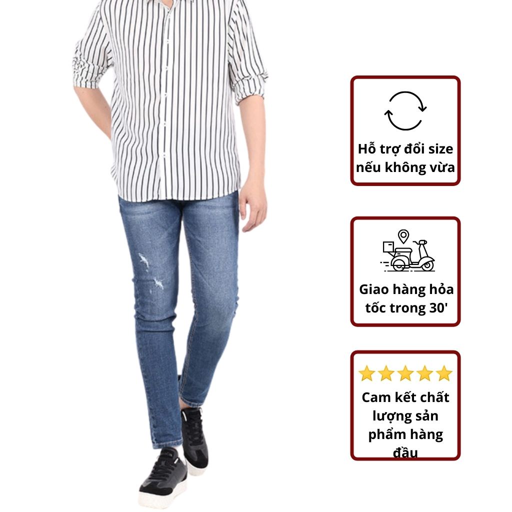 Quần jean nam ống bó Adda Men quần jean nam slim chất cotton co giãn màu xanh AJS-2145