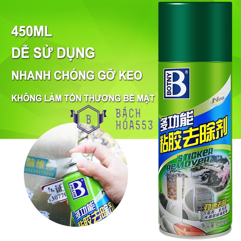 Chai xịt tẩy keo băng dính siêu sạch Botny Hando 450ml