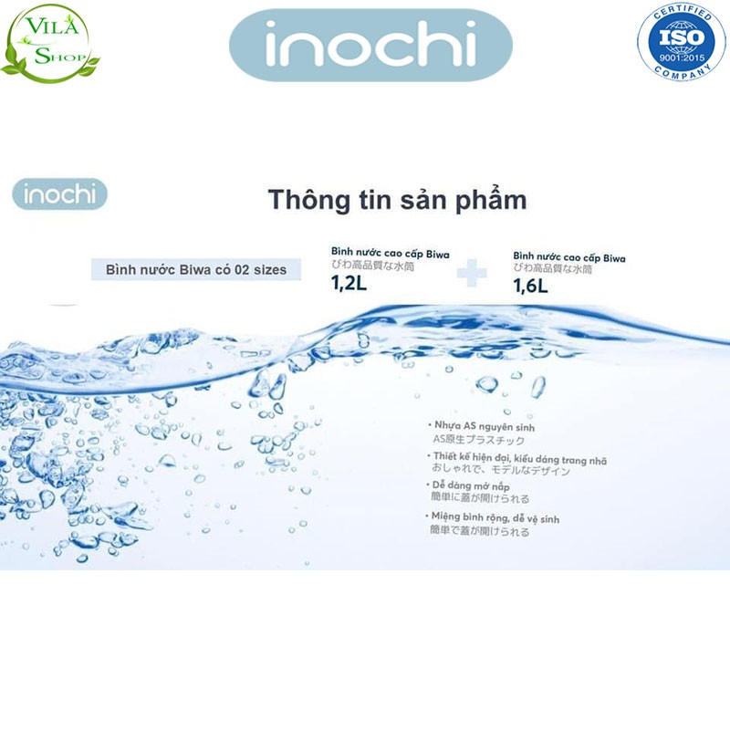 [ 02 Size ] Bình Đựng Nước, Bình Nước Chịu Nhiệt Cao Cấp Biwa Inochi Size 1.6L và Size 1.2L