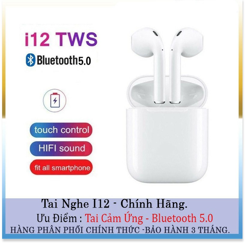 Tai nghe bluetooth i12 dòng tai nghe giá rẻ - Tai nghe có mic với tai nghe không dây mọi điện thoại- có đốc sạc