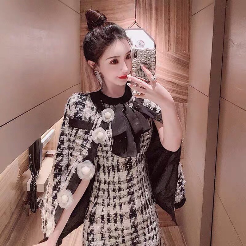 Sét dạ tewd hoa trà cài nơ cổ sang chảnh tiểu thơ kiểu nổi bật 2021