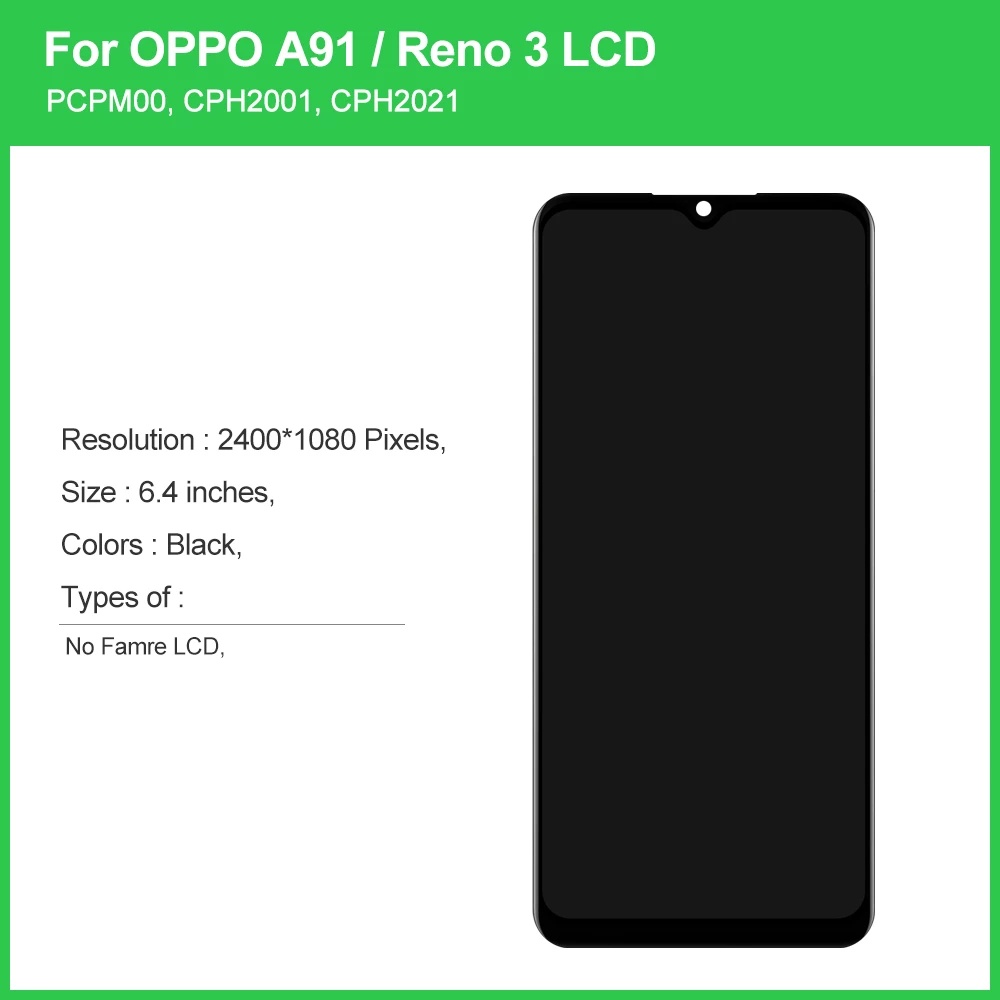 Màn Hình Cho OPPO Reno3 / A91 / K7 Màn Hình LCD Với Bộ Số Hóa Cảm Ứng Reno 3 CPH2001 CPH2021 CPH2043 Thay Thế
