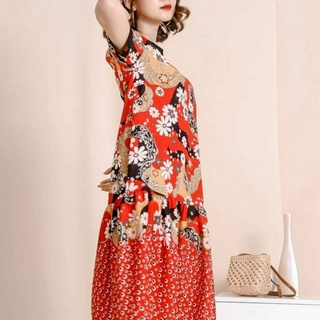Đầm suông💖Freeship💖Đầm suông 1 lớp tai ngắn cổ tròn đuôi cá vải voan hoa cao cấp