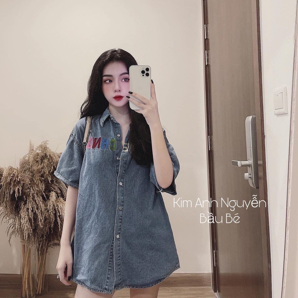 ÁO SƠ MI BÒ GIẤY DENIM thêu chữ