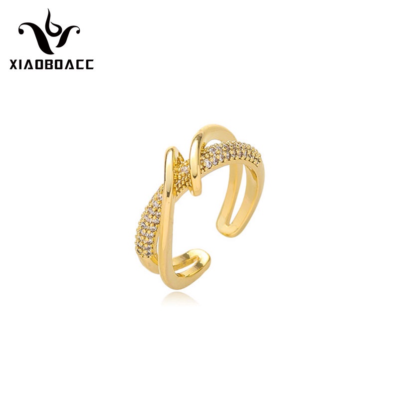 XiaoboACC Nhẫn hở mạ vàng 18k đính đá zircon không gây dị ứng