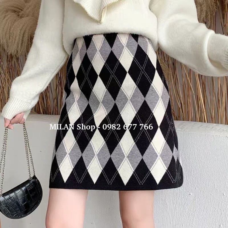 Chân váy len ngắn dệt trám 2 kiểu style | BigBuy360 - bigbuy360.vn