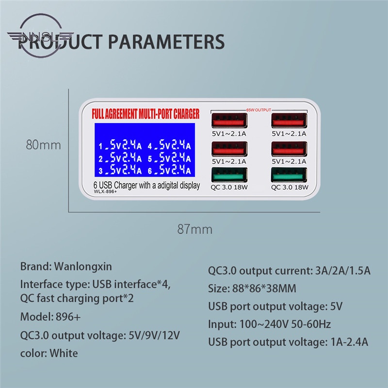 Bộ Sạc Nhanh Qc3.0 Usb 6 Cổng Màn Hình Lcd Kỹ Thuật Số Cho Điện Thoại / Máy Tính Bảng | BigBuy360 - bigbuy360.vn