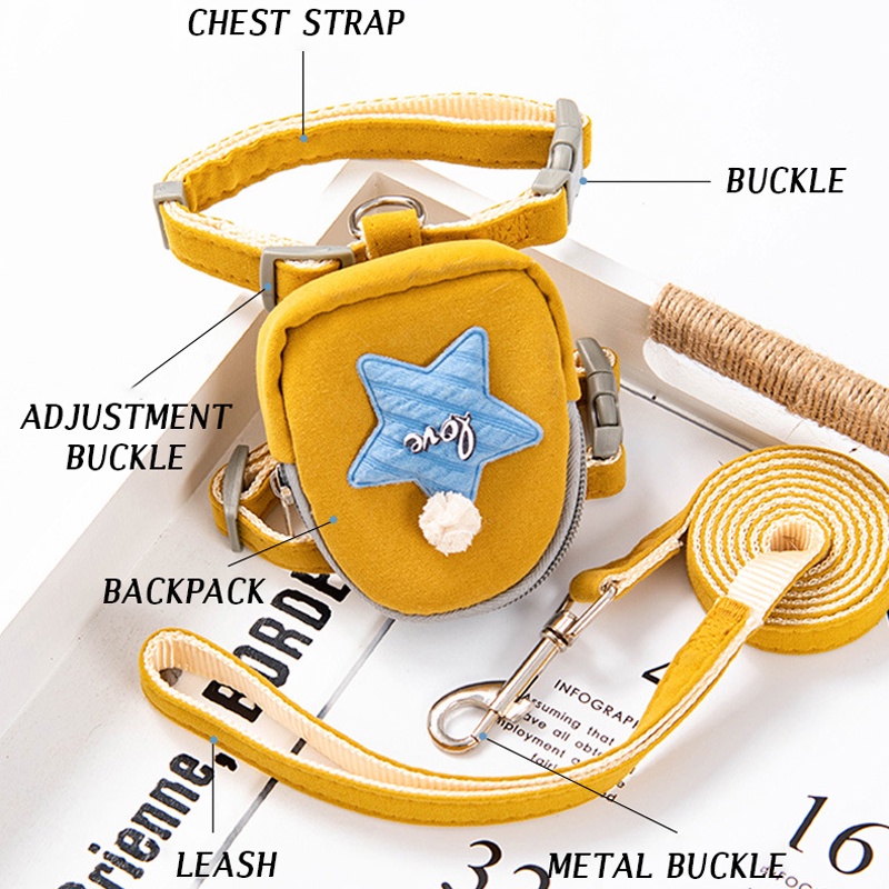 Dây Dắt Thú Cưng Đi Dạo 27Pets} Kèm Dây Đai Ngực Mềm Mại Họa Tiết Ngôi Sao