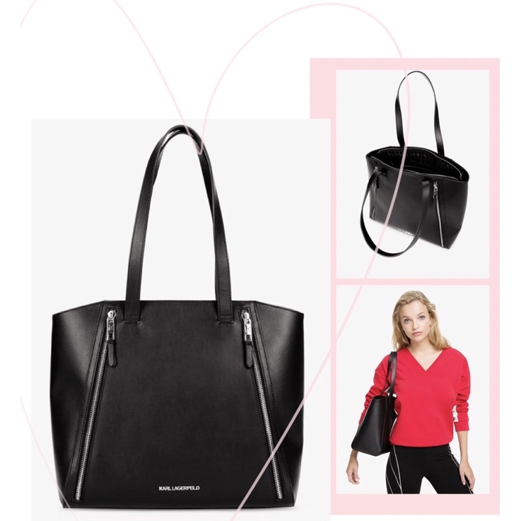 - Túi tote công sở da thật vừa laptop siêu hottrend Karlie Largefeld tote bag-màu đen phối zip -lỗi form nhẹ