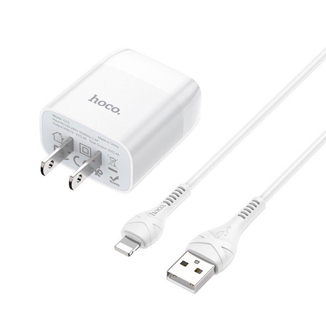 Củ sạc 2 cổng kèm dây sạc nhanh 2.4a IPtype c micro usb hoco c73-vienthonghn