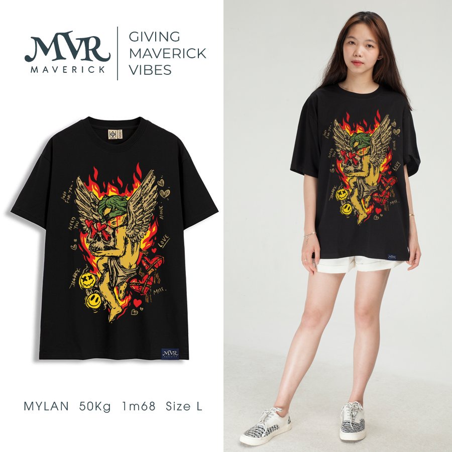 Áo phông thun Cotton phom rộng thiên thần đổ máu ngầu phong  cách MVR size rộng tee Mỹ BB4213
